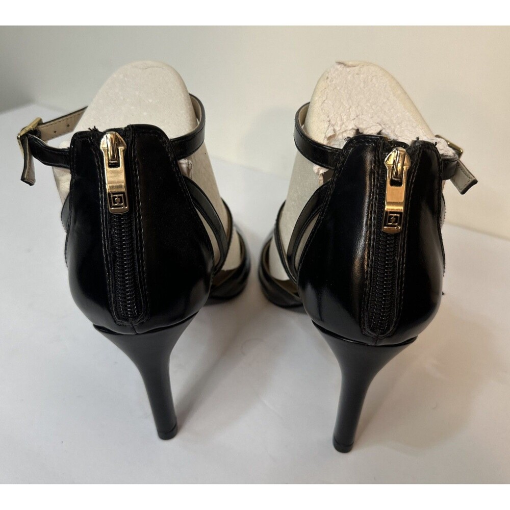 NWOT Liz Claiborne Harvey Black Faux Croc Pointed Toe Stiletto Pumps Sz9M Straps - Picture 3 of 10